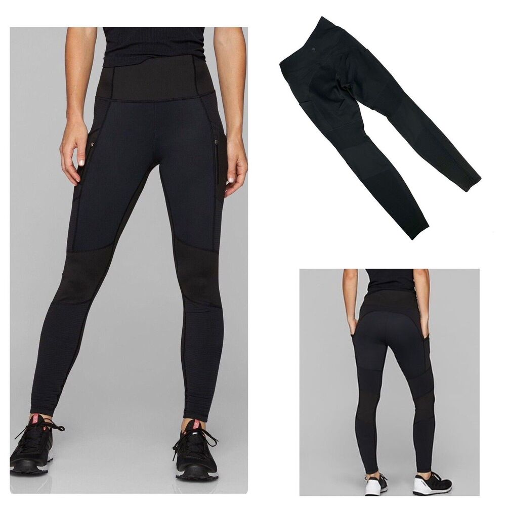 Athleta High Traverse Tight Black Warm Lined Thick Zipper Pockets Size XS